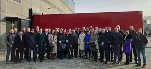 Group picture of the Ukrainian participants of the technical seminar in front of the new main building of MC-Bauchemie in Bottrop. 