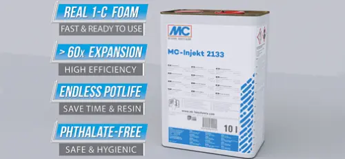 The single-component injection resin MC Injekt 2133 is a reliable product that requires no mixing or extensive preparation, enabling it to be used both easily and instantly.