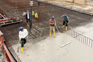 The buildings are erected on a reinforced concrete base made of geopolymer concrete. 