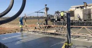 View of the construction of the motorway near Giurgiu using slipform paving
