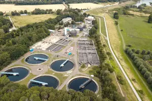 View from above on the sewage treatment plant Rheinhausen